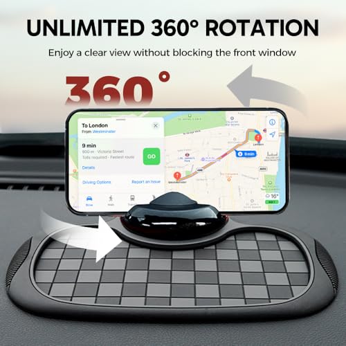 Multifunction Car Anti Slip Mat, 360° Rotatable Phone Holder Dashboard Pad with Temporary Parking Number, Anti Skid Organizer for Phone Sunglasses Keys (Brown-Gray Checkered Pattern) - color: Brown-Gray Checkered Pattern