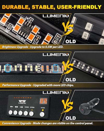 LUMENIX 49" Inch Strobe Light Strips, Back Window | Tailgate White Amber Warning Emergency Flashing Safety Double Row LED Strip Flexible Lights Bar w/Controller for Tow Work Trucks Vehicles SUV - 1PC - color: White Amber