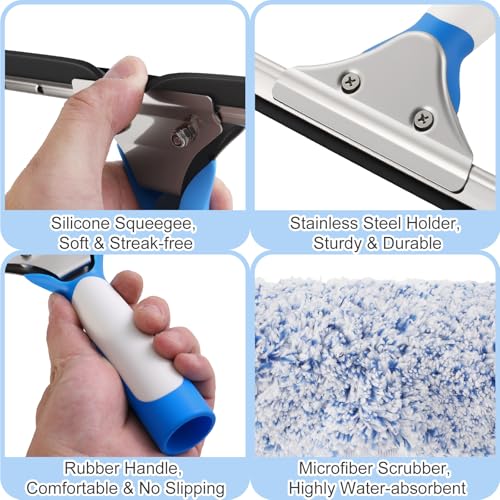 Mitclear 10 Feet Professional Squeegee Window Cleaner Tool with Extension Pole, Car Windshield Cleaning Kit with Long Handle, Window Washing Equipment for Indoor Outdoor Windows & Car Glass - size: 10 feet