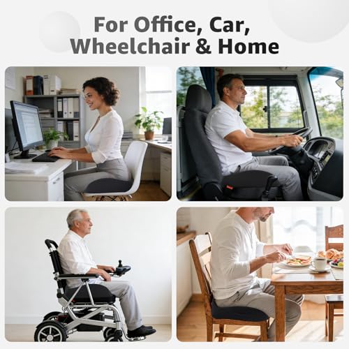 BRO Extra Large Office Chair Cushion for Sciatica Pain Relief: Memory Foam Seat Cushion for Tailbone Pain Relief Support for Long Sitting - 2 × Removable Covers with Handle - Car/Office/Home Use