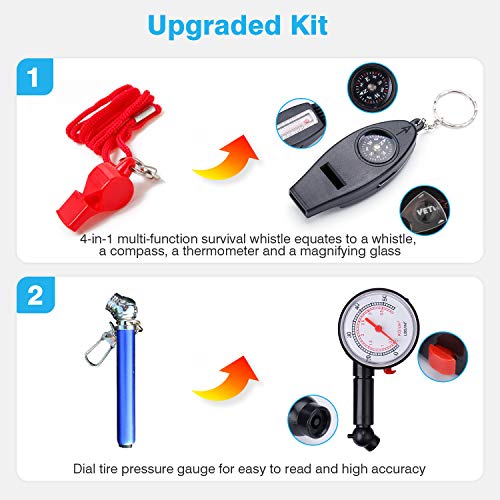 Vetoos Roadside Emergency Car Kit with Jumper Cables, Auto Vehicle Safety Road Side Assistance Kit Essentials, Winter Car Kit for Women and Men, with Mini Car Tool Set, Dial Tire Pressure Gauge - style: Essential Kit + Mini Tool Set