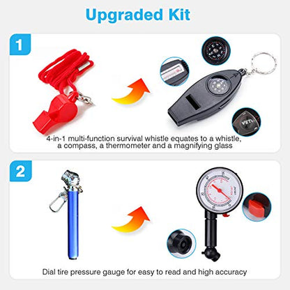 Vetoos Roadside Emergency Car Kit with Jumper Cables, Auto Vehicle Safety Road Side Assistance Kit Essentials, Winter Car Kit for Women and Men, with Mini Car Tool Set, Dial Tire Pressure Gauge - style: Essential Kit + Mini Tool Set
