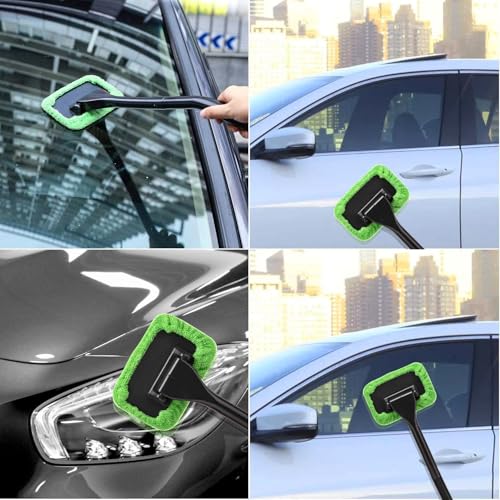 Car Windshield Cleaner Tool – Detachable Handle Windshield Cleaning Wand with 5 Reusable Pads & 30ml Sprayer, Inside Car Window Cleaner for Windshield, Mirrors & Glass