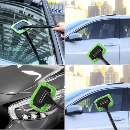 Car Windshield Cleaner Tool – Detachable Handle Windshield Cleaning Wand with 5 Reusable Pads & 30ml Sprayer, Inside Car Window Cleaner for Windshield, Mirrors & Glass