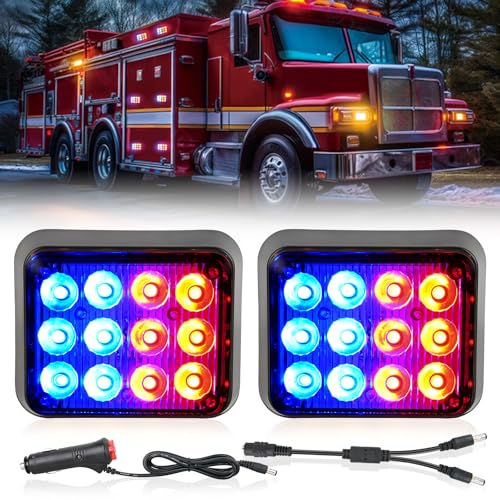 Nilight 12LED Magnetic Wireless Trailer Lights 2PCS Rechargeable Portable Hazard Beacon Warning Light Red and Blue Emergency Strobe Light for Trucks Trailers Vehicles Cars Bus Surface Mount - color: 12LED Blue Red
