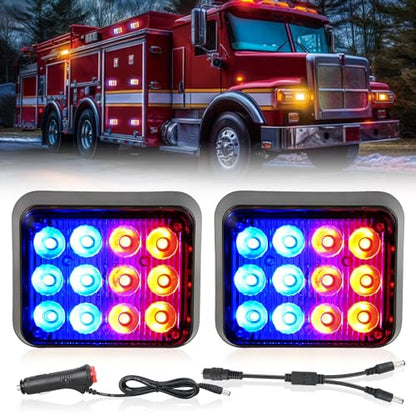 Nilight 12LED Magnetic Wireless Trailer Lights 2PCS Rechargeable Portable Hazard Beacon Warning Light Red and Blue Emergency Strobe Light for Trucks Trailers Vehicles Cars Bus Surface Mount - color: 12LED Blue Red