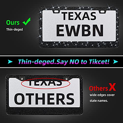 Bling Rhinestone License Plate Frame for Women 2PC, Sparkly Stainless Steel Frames & Over 1200 pcs Finest 14 Facets Black Glass Crystals Premium Diamond+GiftBox(Black) - color: Black-2PK