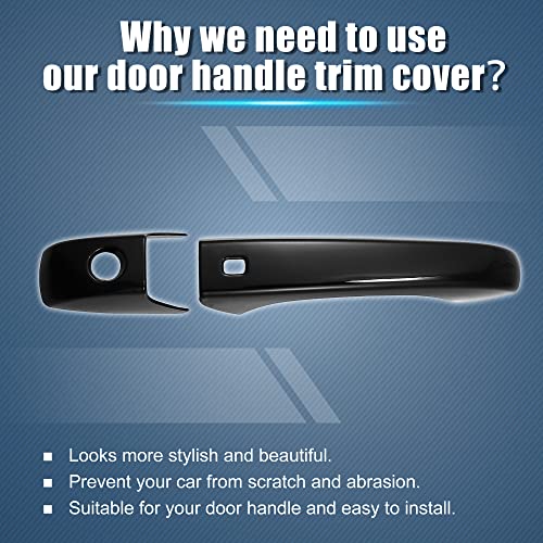 X AUTOHAUX 8pcs ABS Exterior Side Door Handle Cover Trim for Dodge Durango 2011-2021 for Jeep Grand Cherokee 2014-2021 for Chrysler 200 2011-2014 Black with Smart Key Hole