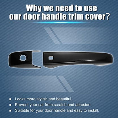 X AUTOHAUX 8pcs ABS Exterior Side Door Handle Cover Trim for Dodge Durango 2011-2021 for Jeep Grand Cherokee 2014-2021 for Chrysler 200 2011-2014 Black with Smart Key Hole