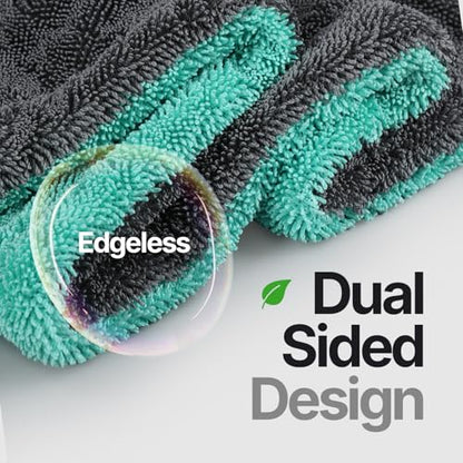 Crystal Clean 1300GSM Microfiber Towels for Cars – XL Drying Towel with Double Twisted Loop, Professional Detailing Towel Car Detailers - Quick Dry, Paint Safe & Swirl-Free (Grey+Green) - color: Grey+green