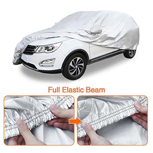 uxcell YL Silver Tone 190T Car Cover Outdoor Weather Waterproof Scratch Rain Snow Heat Resistant W Mirror Pocket 480 x 185 x 170cm - size: YL