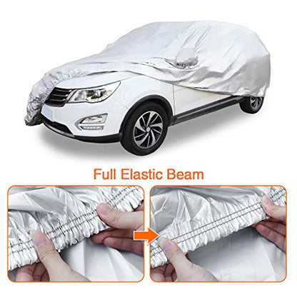 uxcell YL Silver Tone 190T Car Cover Outdoor Weather Waterproof Scratch Rain Snow Heat Resistant W Mirror Pocket 480 x 185 x 170cm - size: YL