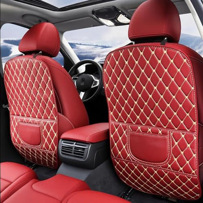 Car Seat Kick Mat Protectors for Volvo XC40 XC60 XC70 XC90 2007-2025, 2Pcs Universal Leather Seat Back Anti-Kick Pad, Anti-Scratch Resistant Waterproof for SUVs Minivans, D/Red - color: D/Red