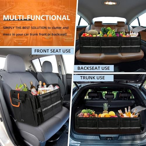 Extra Large Car Trunk Organizer with Insulated Leakproof Cooler, Heavy Duty 2mm PE Board, Adjustable Compartments with 4 Removable Dividers, 2 Securing Straps, Foldable SUV & Truck Storage Organizer