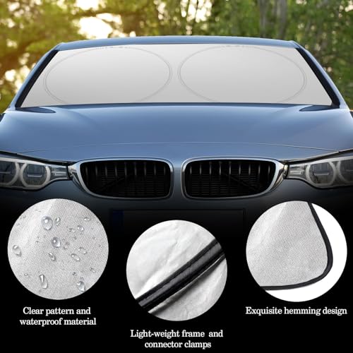 Woanger Windshield Sun Shade Foldable Car Front Window Covers for Car Accessories Sun Heat UV Rays Visor Protector Protection for Universal Cars SUV Truck (Solid Style) - style: Solid Style