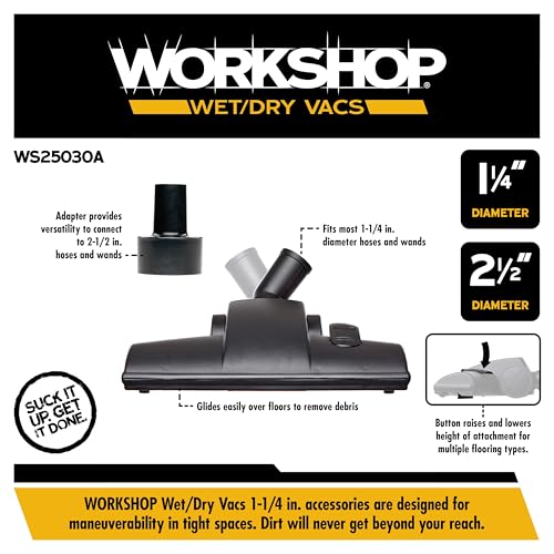 WORKSHOP Wet/Dry Vacs Shop Vacuum Accessories WS25030A Carpet and Hard Floor Nozzle Vac Attachment for Wet Dry Vacuum Cleaners, Fits Most 1-1/4-inch and 2-1/2-inch Extension Wands