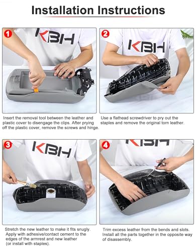 KBH Center Console Armrest Cover Upholstery for Jeep Grand Cherokee & Dodge Durango 2011-2020, Arm Rest Lid Replacement Cover, Vinyl Leather, Black-Gray Stitch - color: Black-Gray Stitch, size: Grand Cherokee & Dodge Durango 2011-2020