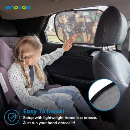 Enovoe 2 Pack Animals Cartoon Car Window Sun Shades for Kids - 21x14 Inches - Baby Sun Shades - Glare and UV Rays Protection Car Window Shades, Suitable for SUVs, Minivans and Full Size Cars - size: 21x14"