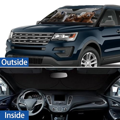 Bear Family Windshield Sunshade for Car SUV Truck Foldable Uv Ray Reflector Front Window Sun Shade Visor Shield Cover -59" X 31" - color: Bear