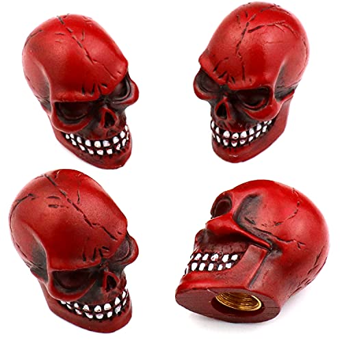 Cars Tires Valve Stem Caps Cover Dustproof Cool Skull Head Universal Fit Most of Cars SUV Bike Trucks Motorcycles 4 Pcs/Set (red) - color: Red