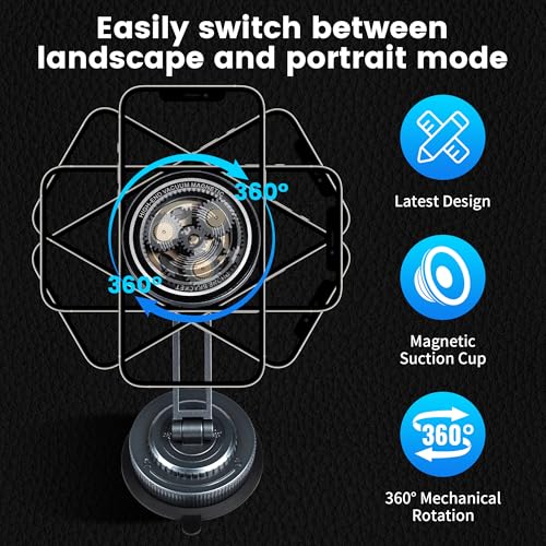 PIEPIE Magnetic Car Phone Holder Mount Heavy Duty Metal Dash/Windshield Large Suction Cup for Non-Smooth Leather/Plastic Surfaces, 360° Adjustable Phone Stand for iPhone Android Truck Car Accessories