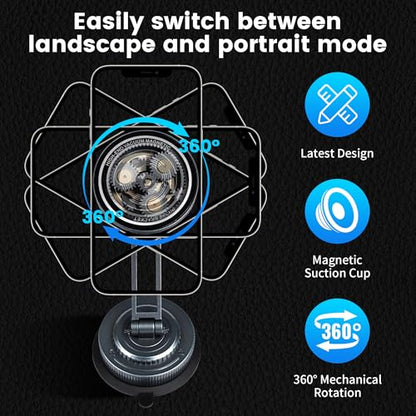 PIEPIE Magnetic Car Phone Holder Mount Heavy Duty Metal Dash/Windshield Large Suction Cup for Non-Smooth Leather/Plastic Surfaces, 360° Adjustable Phone Stand for iPhone Android Truck Car Accessories