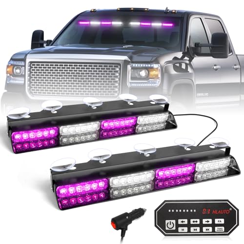 HLauto 604N Emergency Dash Strobe Lights: 2x16.8 inch Purple White Security Light w/Take Down, 48 LED Safety Flashing Warning Hazard Interior Windshield Light Bar for Truck Vehicle - color: #08 Purple / White