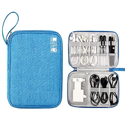CILLA Travel Cord Organizer Case, Portable Waterproof Storage Bag for Charger, Cord, USB, Power Bank, Earphone, SD Card, Travel Essentials - color: single-sky blue