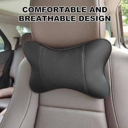 2 Pack Car Neck Pillow PU Leather Automotive Headrest Pillow for Car Support Neck Pain Relief Universal Car Pillow (Black) - color: Black