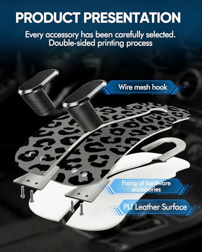 WOCOCN 2 Pack Car Purse Hook for Car Seat Headrest, Double-Sided PrintingPU Leather Purse Holder with Metal Hook, Cute Car Accessories for Women, Men (Car hook - Leopard print A) - color: Car hook - Leopard print A