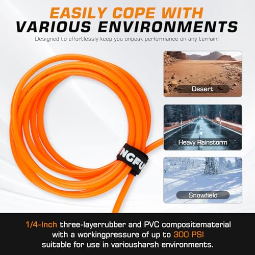 Kingfun 4 Tire Inflation & Deflation System, Rapid High Flow 4 Way Tire Inflator Hose Kit with Digital Pressure Gauge, Fits Up to 220" Wheelbase for Off-Road, Jeep, Truck, SUV