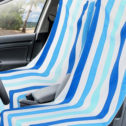 Hahafelt 2 Pack Car Seat Towel Covers with Storage Bag, 63 x 32 Inch Universal Non Slip Waterproof Sweat Protector for Car Truck, Gym Swimming Running, Machine Washable (Blue Vertical Stripes) - style: Blue Vertical Stripes