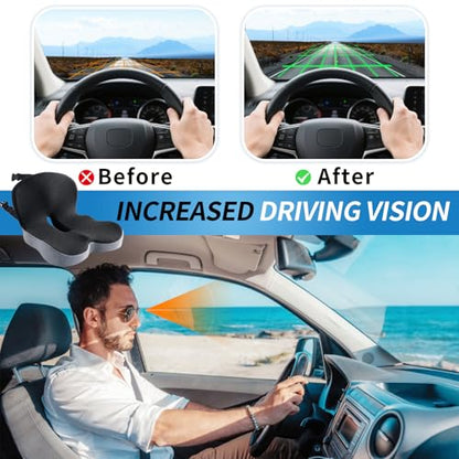 Premium Car Cushions for Driving – Versatile Seat Cushion for Truck Driver& Office Chair, Memory Foam Driver Seat Cushion with Back Support & Non-Slip Base，with Adjustable Strap