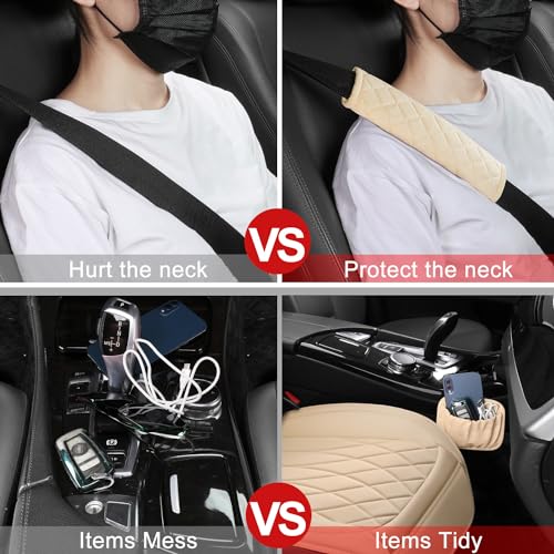 2 Pack Leather Front Car Seat Covers, Universal Sideless Car Seat Protectors with Storage Pocket and Seat Belt Pads, Waterproof Automotive Seat Cover for Cars Trucks SUV(Yellow Beige) - color: front pair yellow beige