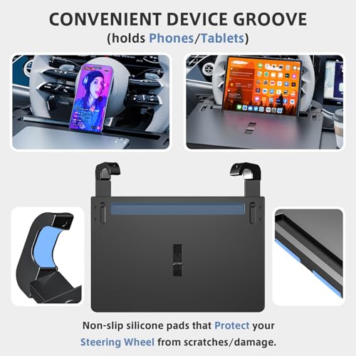 Steering Wheel Tray, Car Food Tray, Car Desk for Laptop, Multipurpose Car Table for Eating & Work, Adjustable Car Tray with Drawer and Anti-Slip Protective Adhesive
