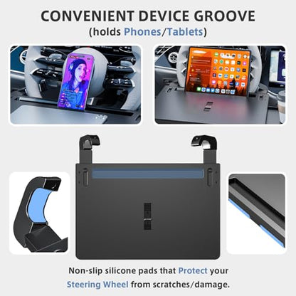 Steering Wheel Tray, Car Food Tray, Car Desk for Laptop, Multipurpose Car Table for Eating & Work, Adjustable Car Tray with Drawer and Anti-Slip Protective Adhesive