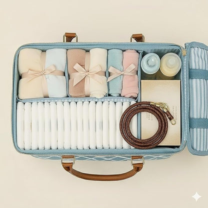 DOKUS & CO Luxe Diaper Caddy Organizer, Extra Large Collapsible Nursery Storage Tote for Baby Essentials & Travel - color: Blue
