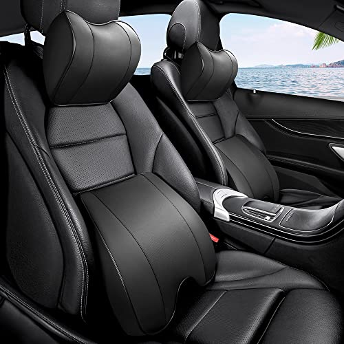 Memory Foam PU Leather Lumbar Pillow - Car Middle/Lower Back Support Pillow - Suitable for Car Seats, Office Chairs, Recliners, etc. (Black) - color: Black
