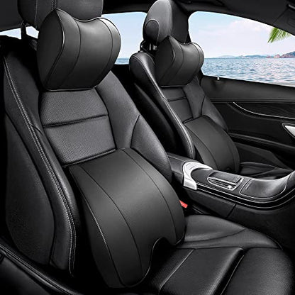 Memory Foam PU Leather Lumbar Pillow - Car Middle/Lower Back Support Pillow - Suitable for Car Seats, Office Chairs, Recliners, etc. (Black) - color: Black