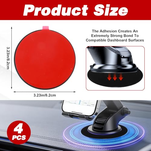 4 PCS Dashboard Pad for Suction Phone Mount, 3.23" Ultra Sticky Heat-Resistant Replacement Disc for Car Dashboard, Universal Car Dashboards Phone Holder