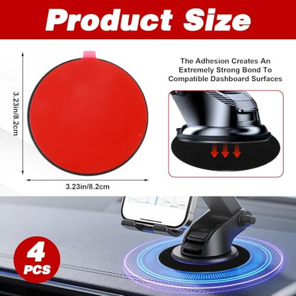 4 PCS Dashboard Pad for Suction Phone Mount, 3.23" Ultra Sticky Heat-Resistant Replacement Disc for Car Dashboard, Universal Car Dashboards Phone Holder