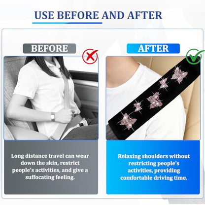 Car Seat Belt Covers, 2PCS Butterfly Soft Vehicle Seatbelt Shoulder Strap Pad Cushions, Comfortable Automotive Interir Harness Pad, Universal for SUV Automobile Truck (Pink) - color: Pink