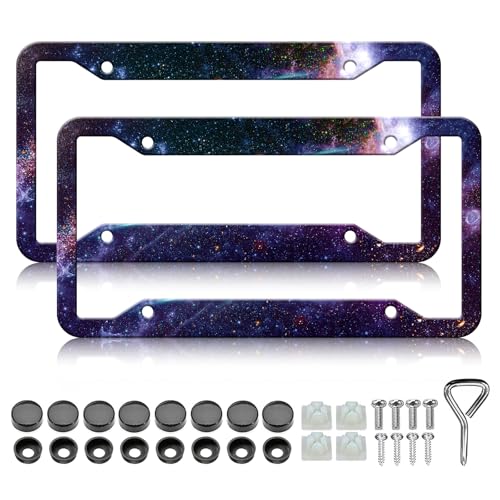 HCSS Galaxy License Plate Frames - 2 Pack Starry Sky Bling License Plate Holder, Stainless Steel Rust-Proof Waterproof Car Decorative Tag Frame for Standard US 12x6 Inch - color: Galaxy