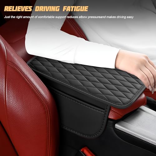 Car Center Console Cover, Leather Vehicle Armrest Seat Box Cushion Pad with Storage Bags, Waterproof Automotive Middle Console Protector, Universal for SUV RV Truck (Black) - color: Black