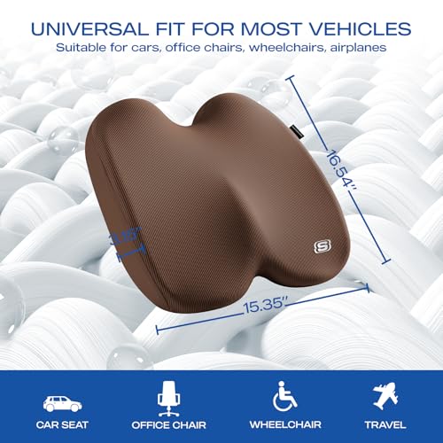 Skechers Seat Cushion, Ergonomic Memory Foam Cushion for Long Sitting Hours on Office & Home Chair, Car Seat Cushion for Sciatica, Coccyx Cushion,Brown - color: Brown