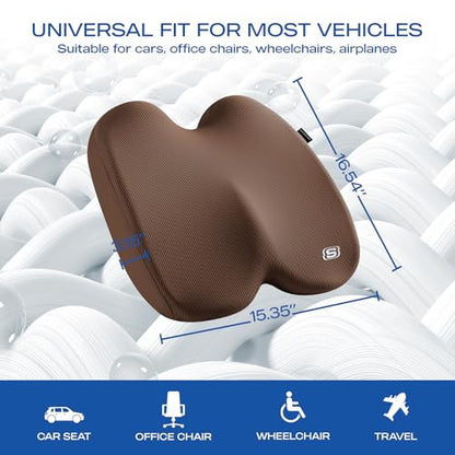 Skechers Seat Cushion, Ergonomic Memory Foam Cushion for Long Sitting Hours on Office & Home Chair, Car Seat Cushion for Sciatica, Coccyx Cushion,Brown - color: Brown