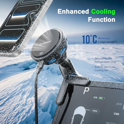 [2026 Upgraded] Qi2 25W Fast Wireless Car Charger for Tesla Model 3/Y, Magnetic Phone Mount with Active Cooling Fan, Dashboard Screen Mount for iPhone & Android