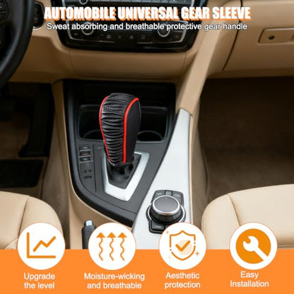 Zpana Car Gear Shift Knob Cover, Leather Automatic Vehicle Shifter Knob Protector, Anti-Slip Auto Interior Gear Stick Lever Handle Protection Cover, Universal for SUV, Sedan, Truck (Black/Red) - color: Black/Red