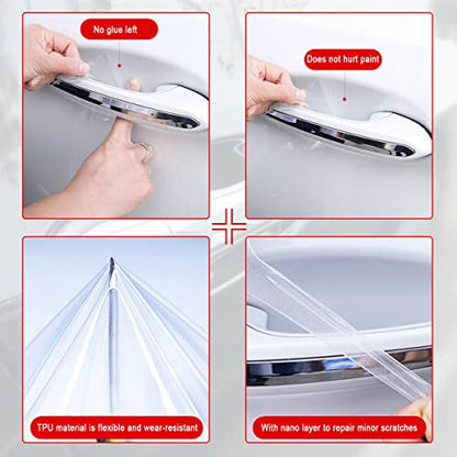 Carbon Fiber Car Door Protector - 8PCS Anti-Scratch Film, Non-Marking, Self-Adhesive for All Cars (Clear) - color: Clear/8PCS