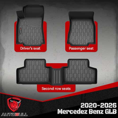 Floor Mats Compatible with 2020-2024 2025 2026 GLB, All Weather TPE Floor Liners, Custom Fit Car mats, 1st & 2nd Row, Black - style: Mercedez Benz GLB 2020-2024